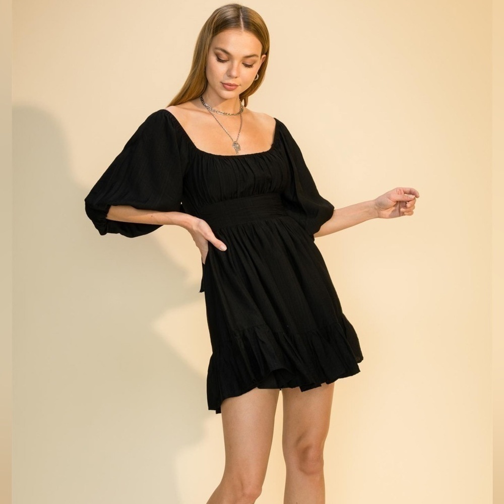 BIN#20 - Black Balloon-Sleeved Mini Dress